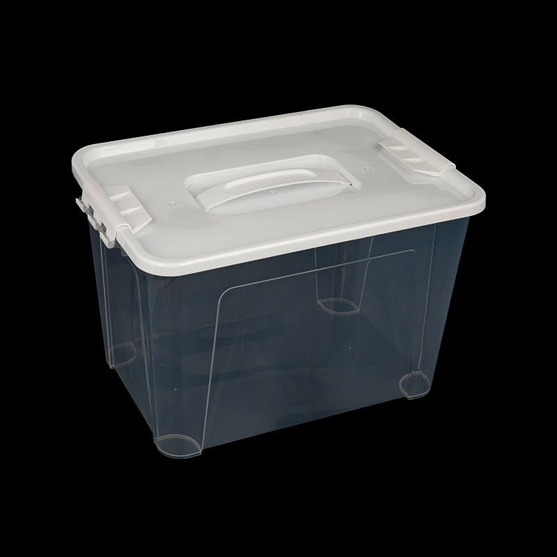 Caja de almacenamiento de plástico transparente apilable con asa y tapa