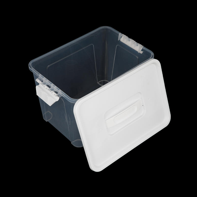 Caja de almacenamiento de plástico transparente apilable con asa y tapa
