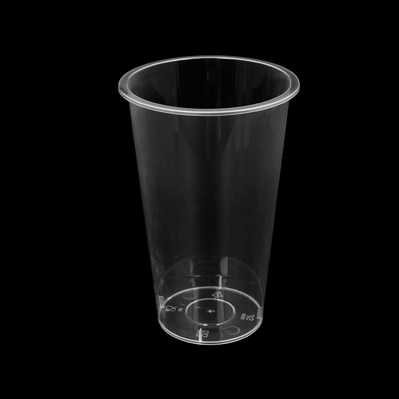 Vaso de plástico reciclable de calidad alimentaria liso y transparente.