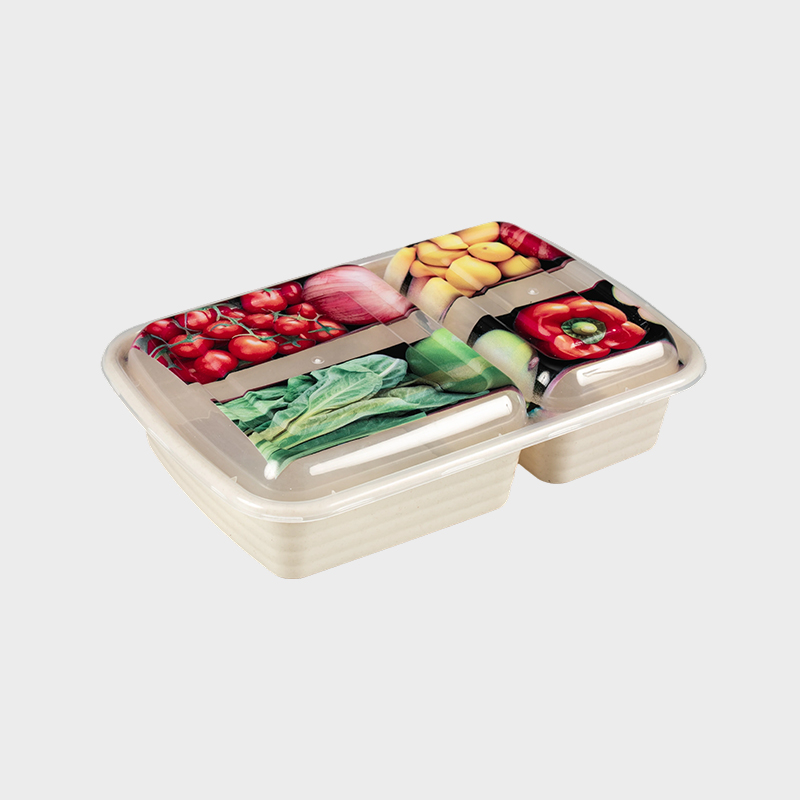 Caja de comida rápida de plástico apilable de doble compartimento PFK002