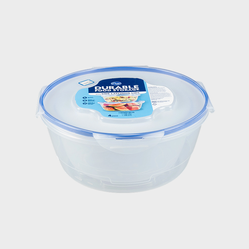 PFT006 Contenedor de almacenamiento de alimentos redondo de alta capacidad PP+TPR de grado comercial, juego de 2 paquetes con tapas sobremoldeadas con cierre de 4 lados