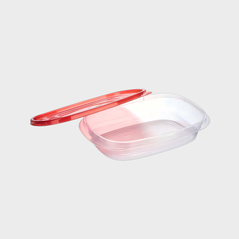 PFB017 Juego de contenedores de almacenamiento agrícola y alimentario de PP rectangular de perfil poco profundo de 950 ml con tapa roja