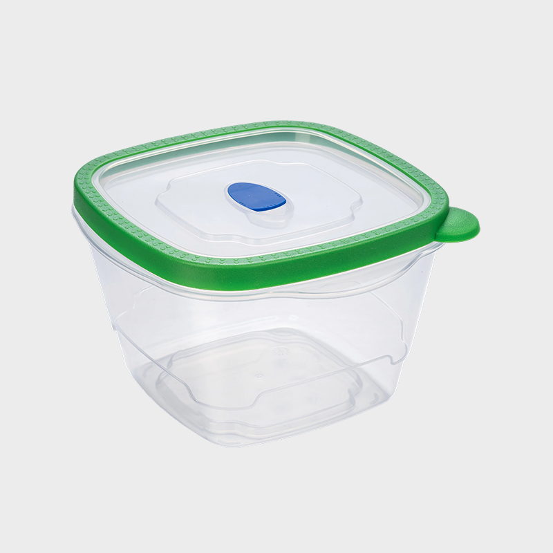 PFB029 Contenedor de conservación de alimentos PP cuadrado profundo de 1650 ml con tapa sobremoldeada verde ventilada